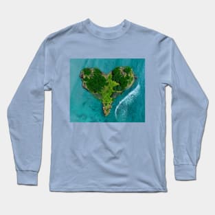 Blue Ocean Waves Heart Island Long Sleeve T-Shirt